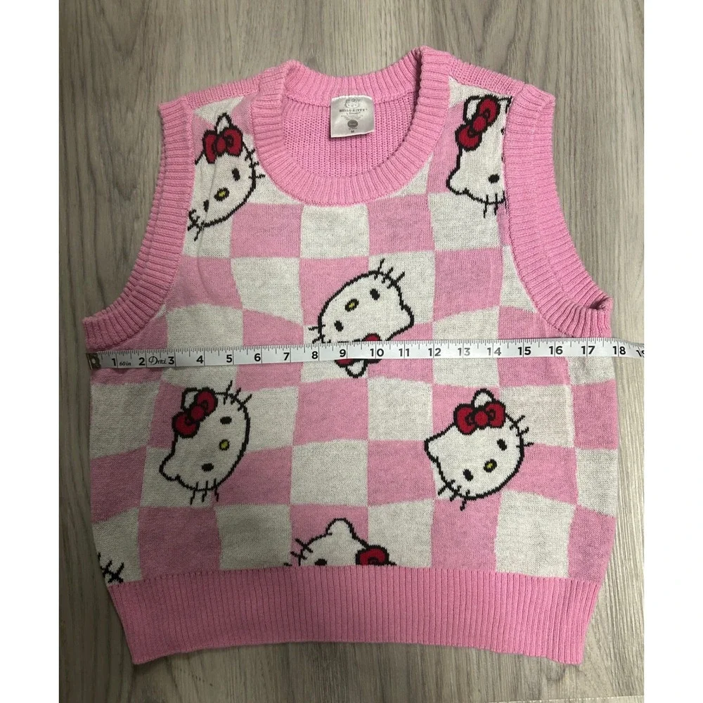Hello Kitty Checkerboard Sweater Vest Pink White Women's Size‎ M